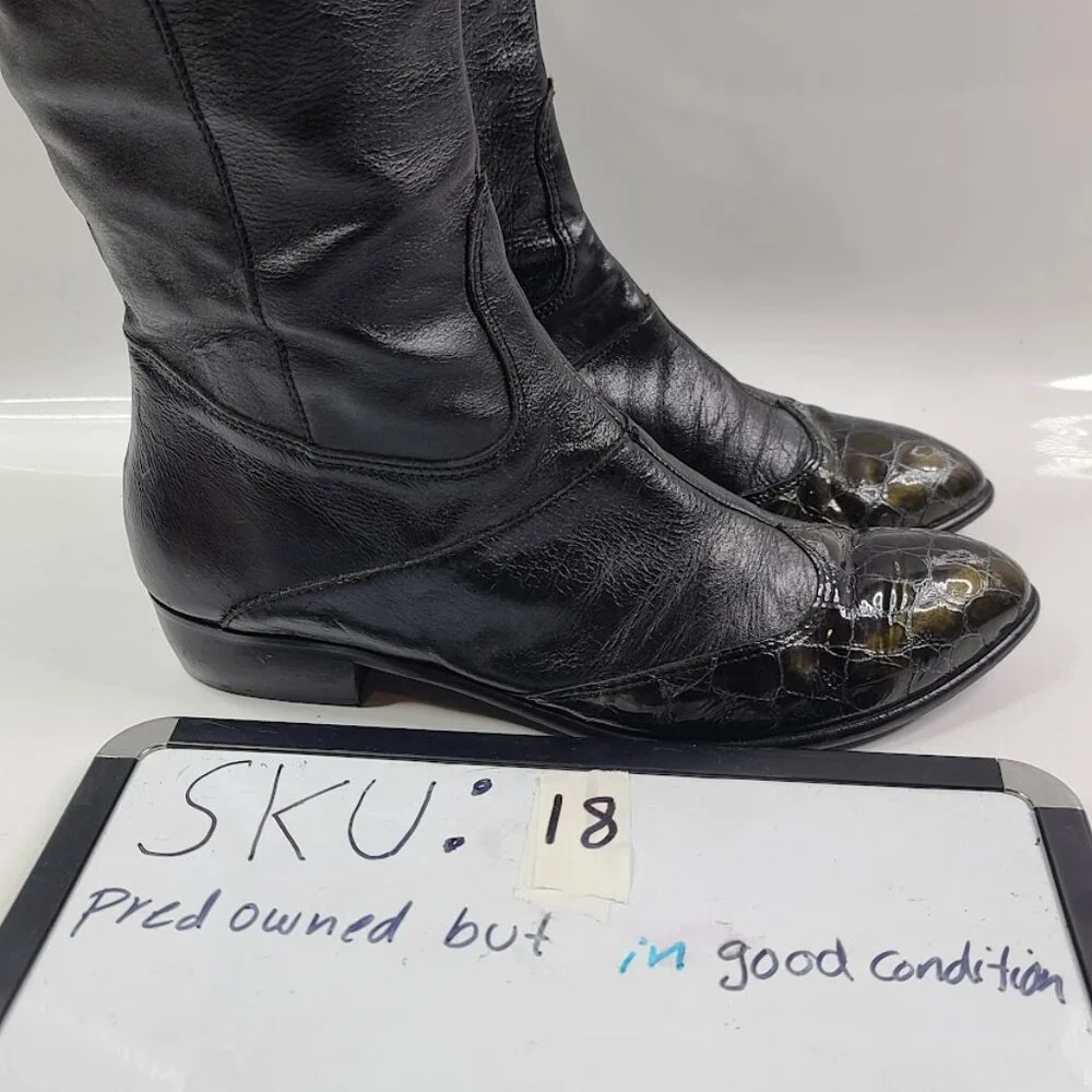 Unbranded Women's Black Croc‎ Leather Knee High Classic Riding Boot Size 10
